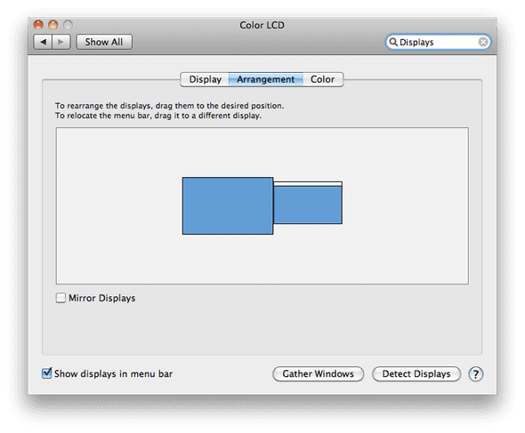 The Display Window in the System Preferences.