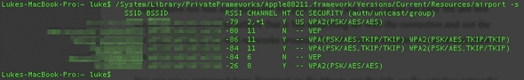 Results from the airport -s command.